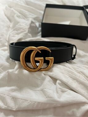 Gucci Black Leather Belt with Gold-Tone Hardware